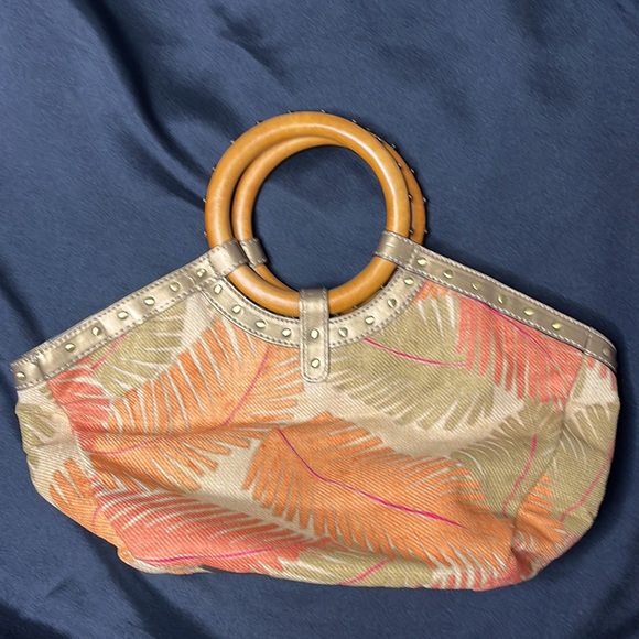 Fossil Handbag Hawaiian Print W/Wooden Handles - Picture 2 of 13